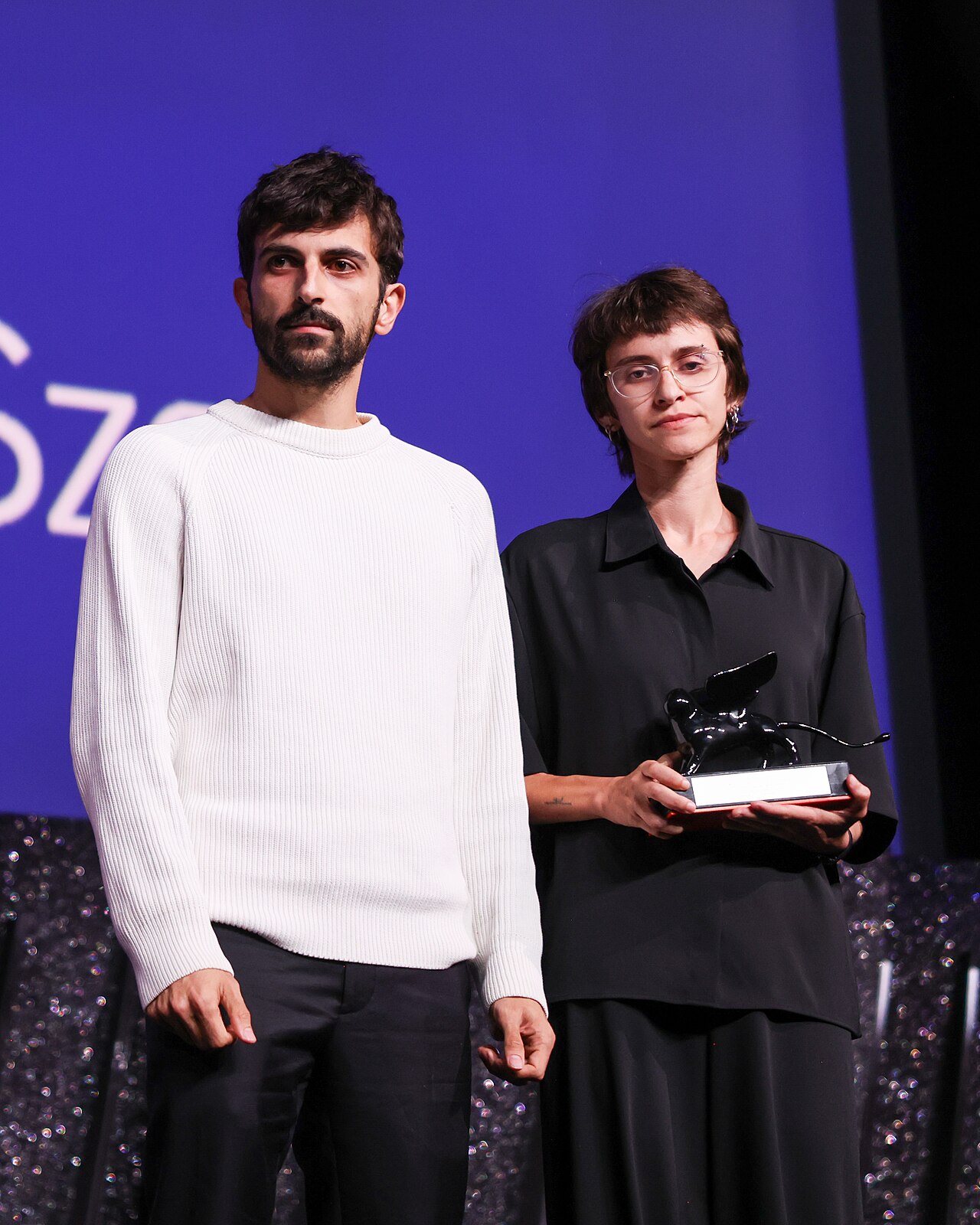 Yuval Abraham and Rachel Szor with the Special Jury Prize at the 83rd Venice International Film Festival.