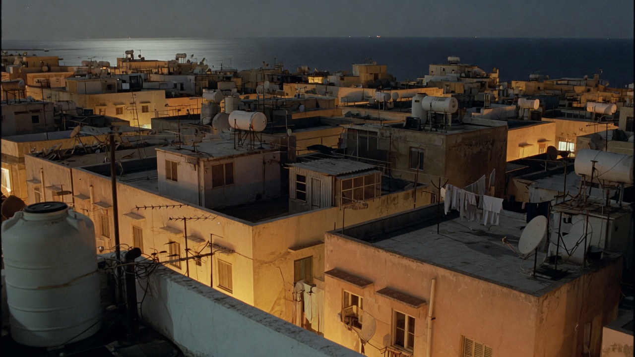 Night view across Tel Aviv rooftops, the setting used throughout NAZA.